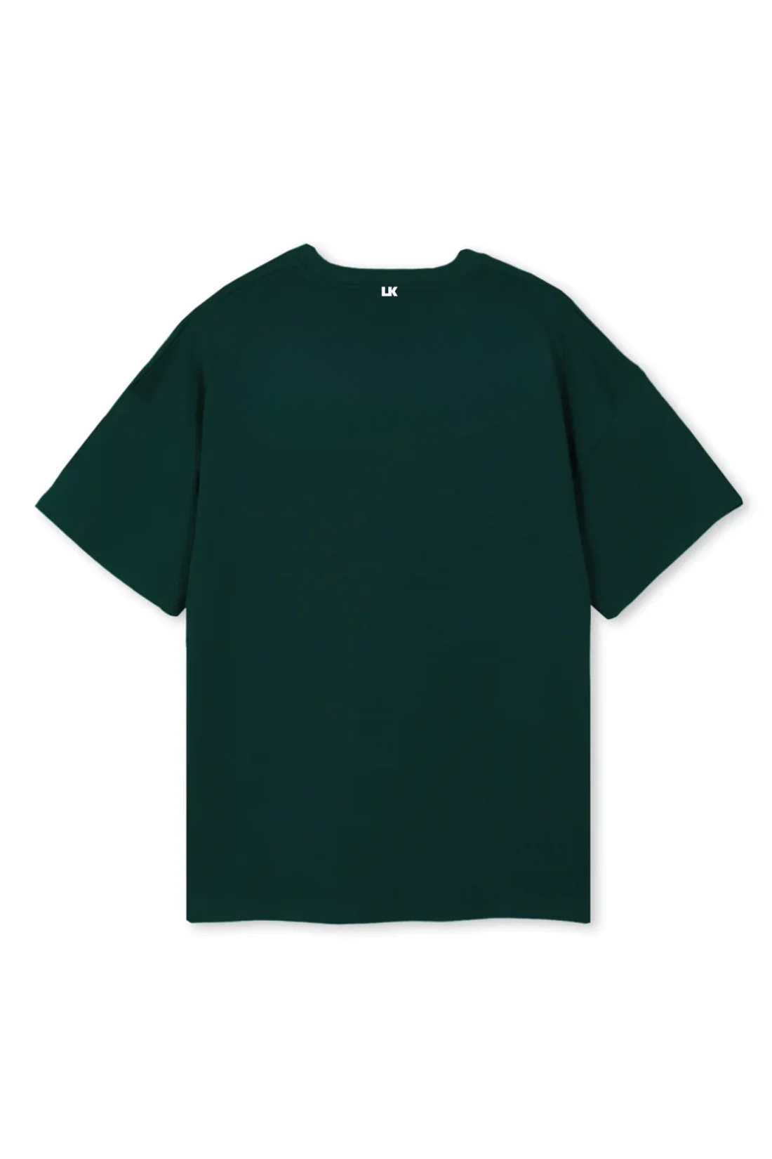 Lowkey® Heavy Oversized Plain Tee Dunkelgrün – Rückansicht mit weißem LK-Logo im Nacken