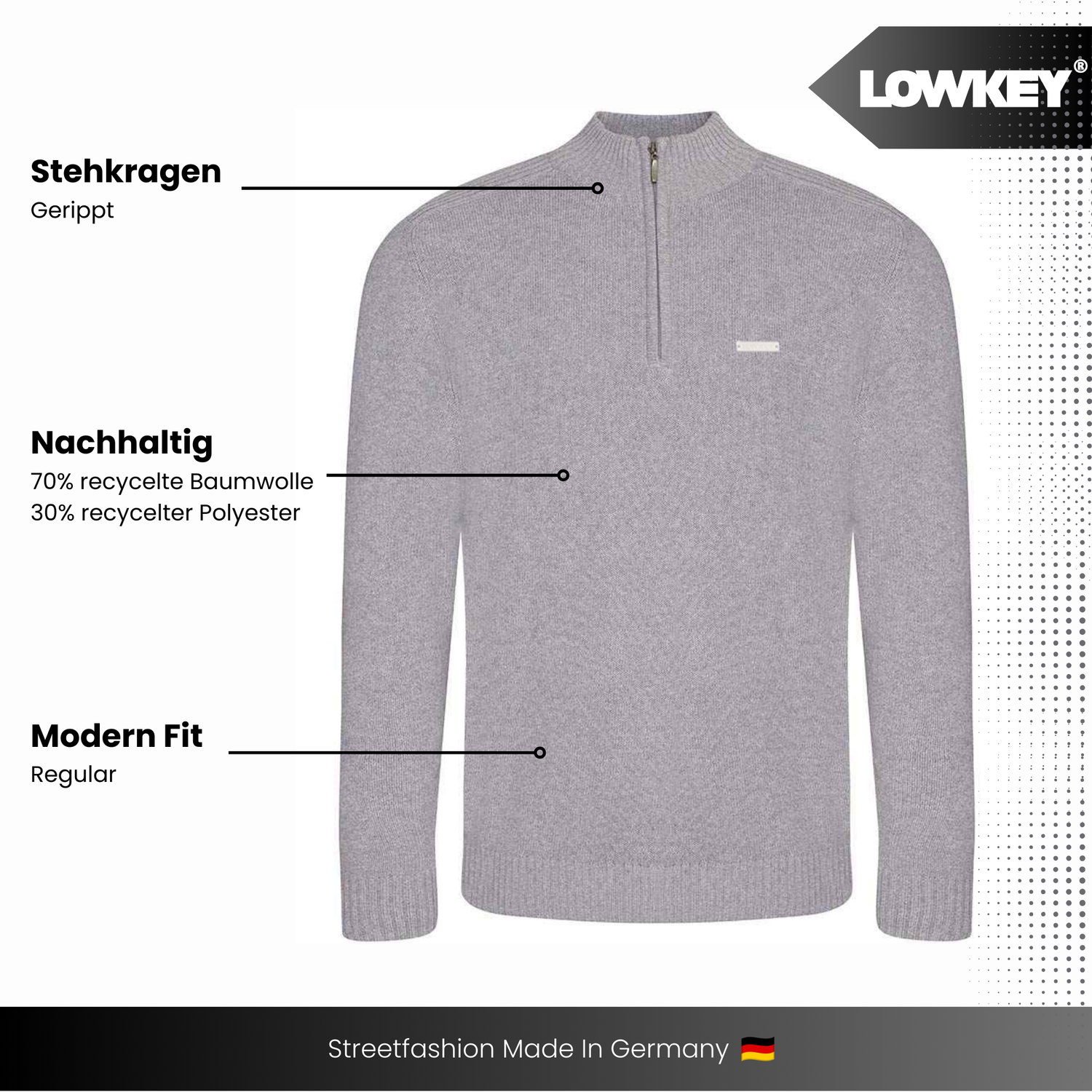 Lowkey® 1/4 Zip Sweater (Grey)