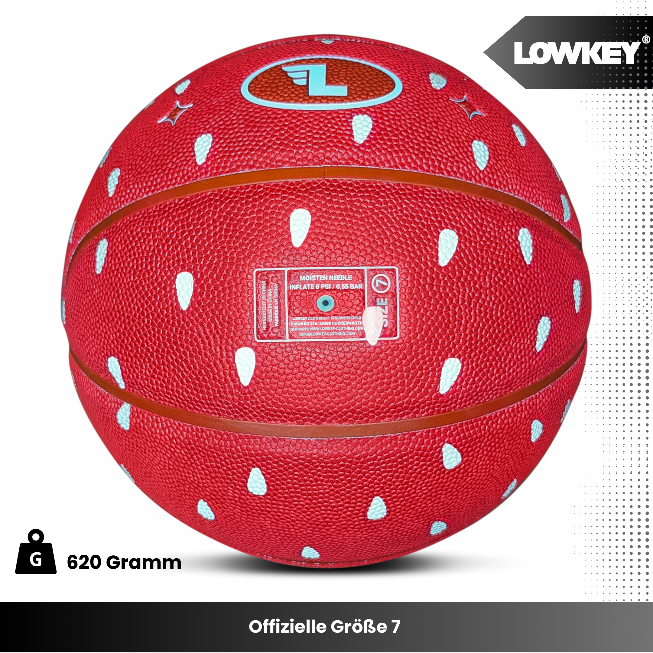 Lowkey® Strawberry Basketball Indoor &amp; Outdoor Größe 7 | Erdbeer Design