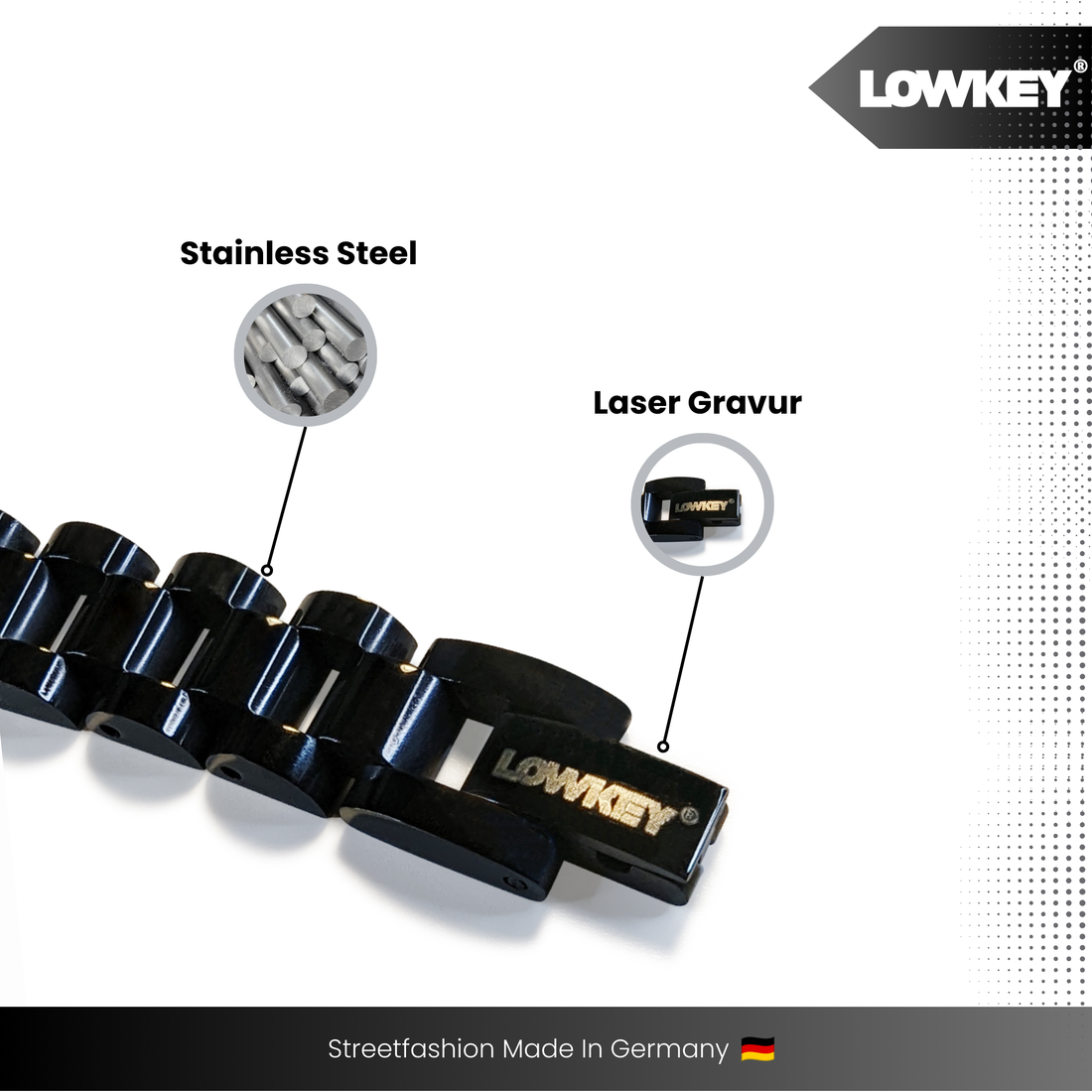 Lowkey® Curb Chain Bracelet 18-21cm (Black)