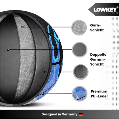 Lowkey® Blue Flame Basketball Indoor &amp; Outdoor Größe 7 | Blaue Flammen Design