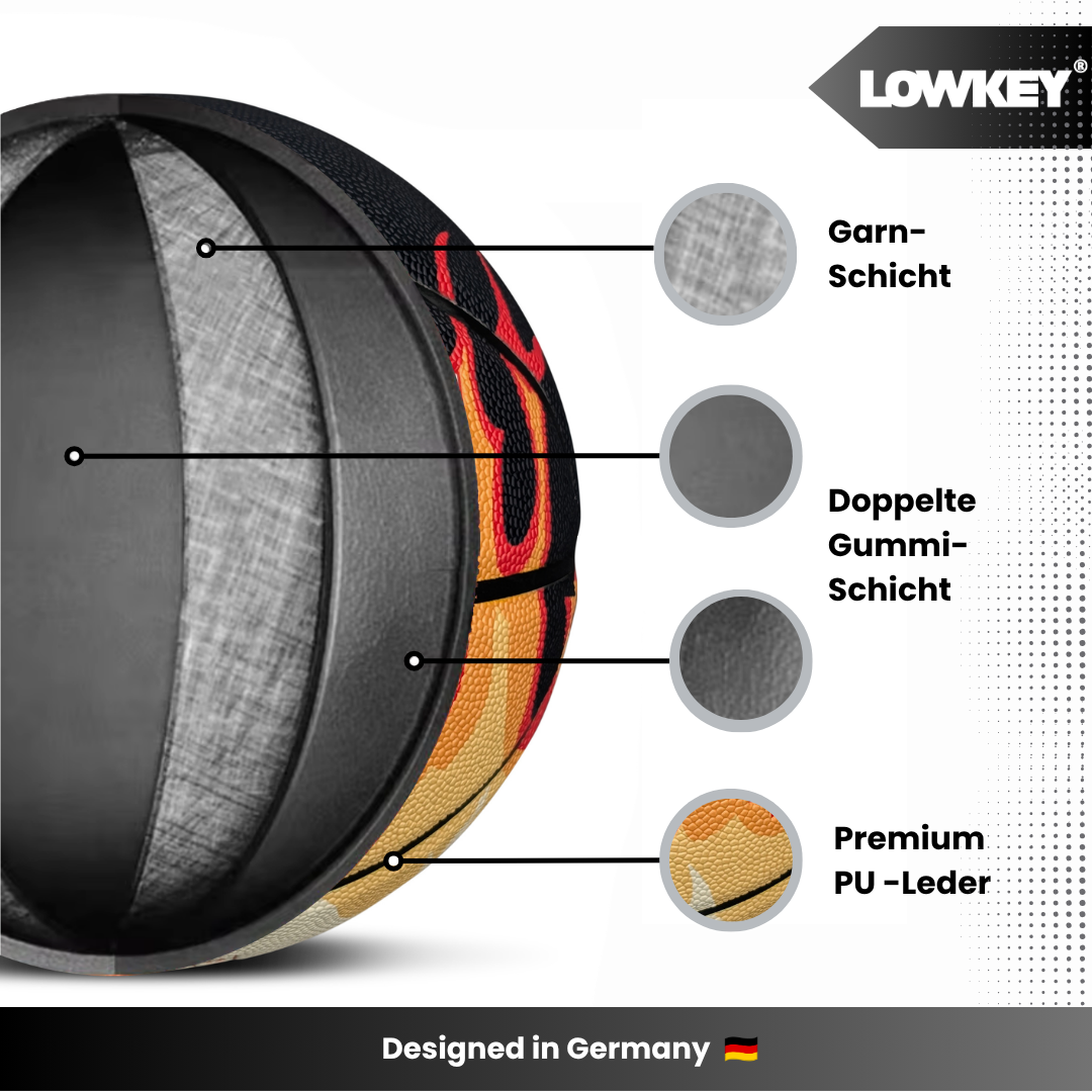Lowkey® Red Flame Basketball Indoor &amp; Outdoor Größe 7 | Rote Flammen Design