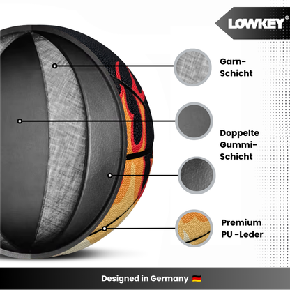 Lowkey® Red Flame Basketball Indoor &amp; Outdoor Größe 7 | Rote Flammen Design