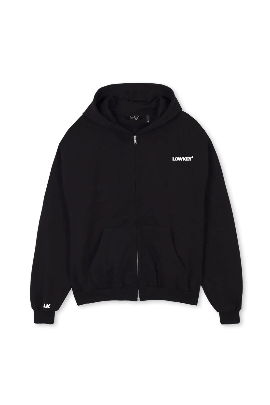 Lowkey® Heavy Oversized Basic Logo Zip Hoodie Schwarz