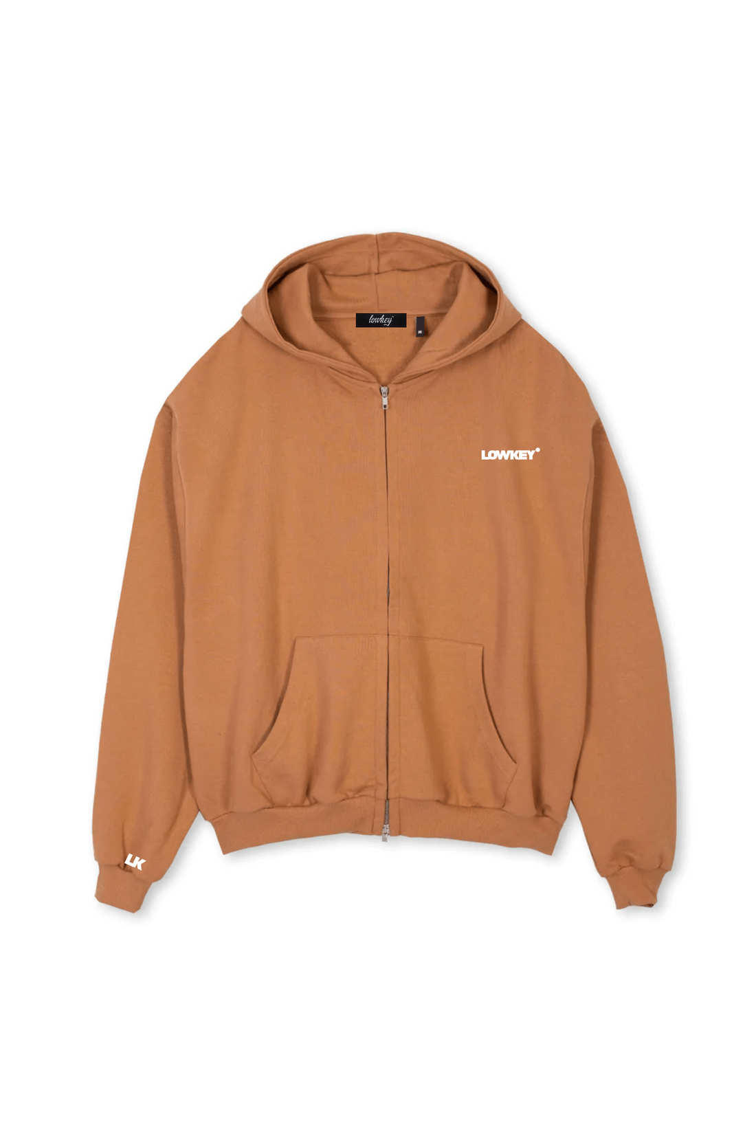 Lowkey® Heavy Oversized Basic Logo Zip Hoodie Karamell