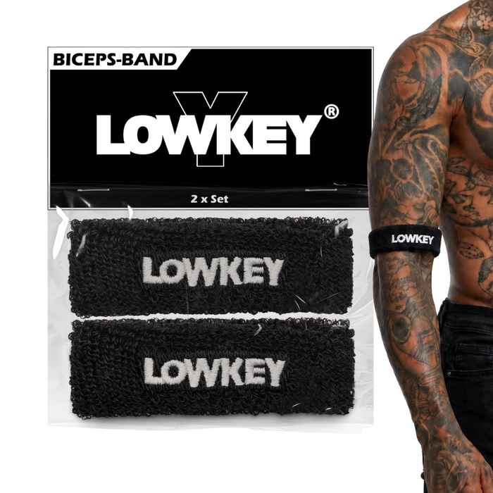 Lowkey® Bizeps Band Oberarm Schweißband Set Schwarz I 2er Pack Sport Mini Schweissband